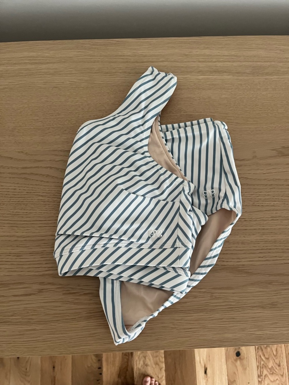 Albion Striped Blue and White One-Shoulder Bikini Set